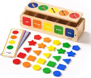 Montessori Sorting Toys for Toddlers 1-3 Year Old, Wooden Color & Shape Sorter Box for Boy Girl Kids Birthday Gifts, Toddler Sensory Learning & Education Toys Age 1-2-3-4 Baby 12-18 Months