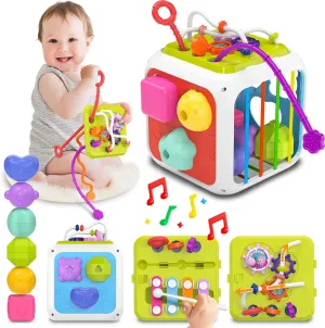 Montessori Toys for 1 Year Old Girls Boys, Baby Sorter Learning Sensory Activity Cube, 1 Year Old Girl Boy Birthday Gifts, Baby Toys 12  Months