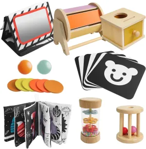 Montessori Toys for Babies 12 Months, Montessori Learning Educational Toys with Spinning Drum Baby Toy, Object Permanence Box