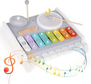 Montessori Wooden Percussion Instruments Toy Kid Drum Set Colorful Xylophone Musical Toys Preschool Music Educational Toy Birthday Gifts for Toddlers Girls Boys