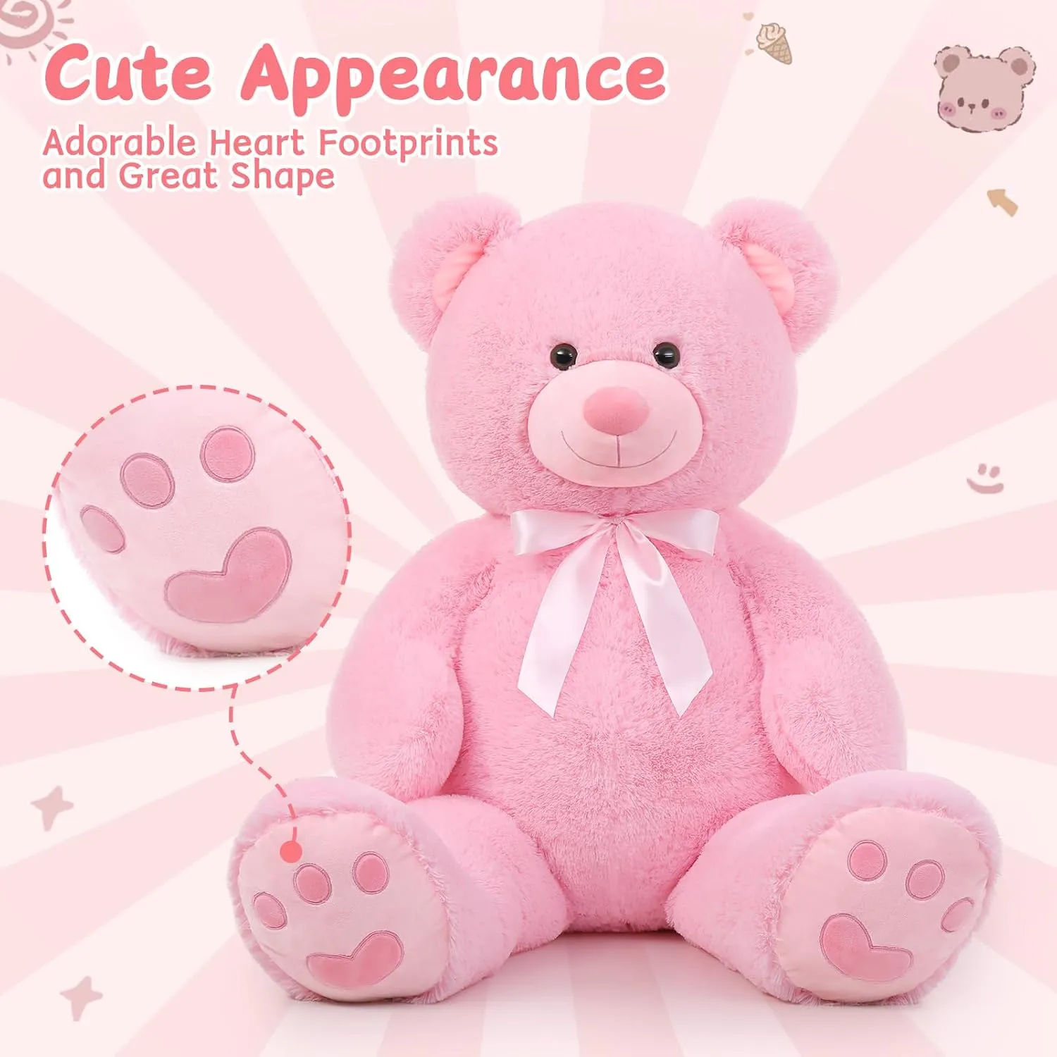 MorisMos 47inch Giant Teddy Bear Stuffed Animal 4ft, Big Teddy Bear Plush for Baby Shower, Cuddly Large Stuffed Bear Gifts for Kids, Girls, Girlfriend, Women on Valentine, Christmas, Birthday（Pink）