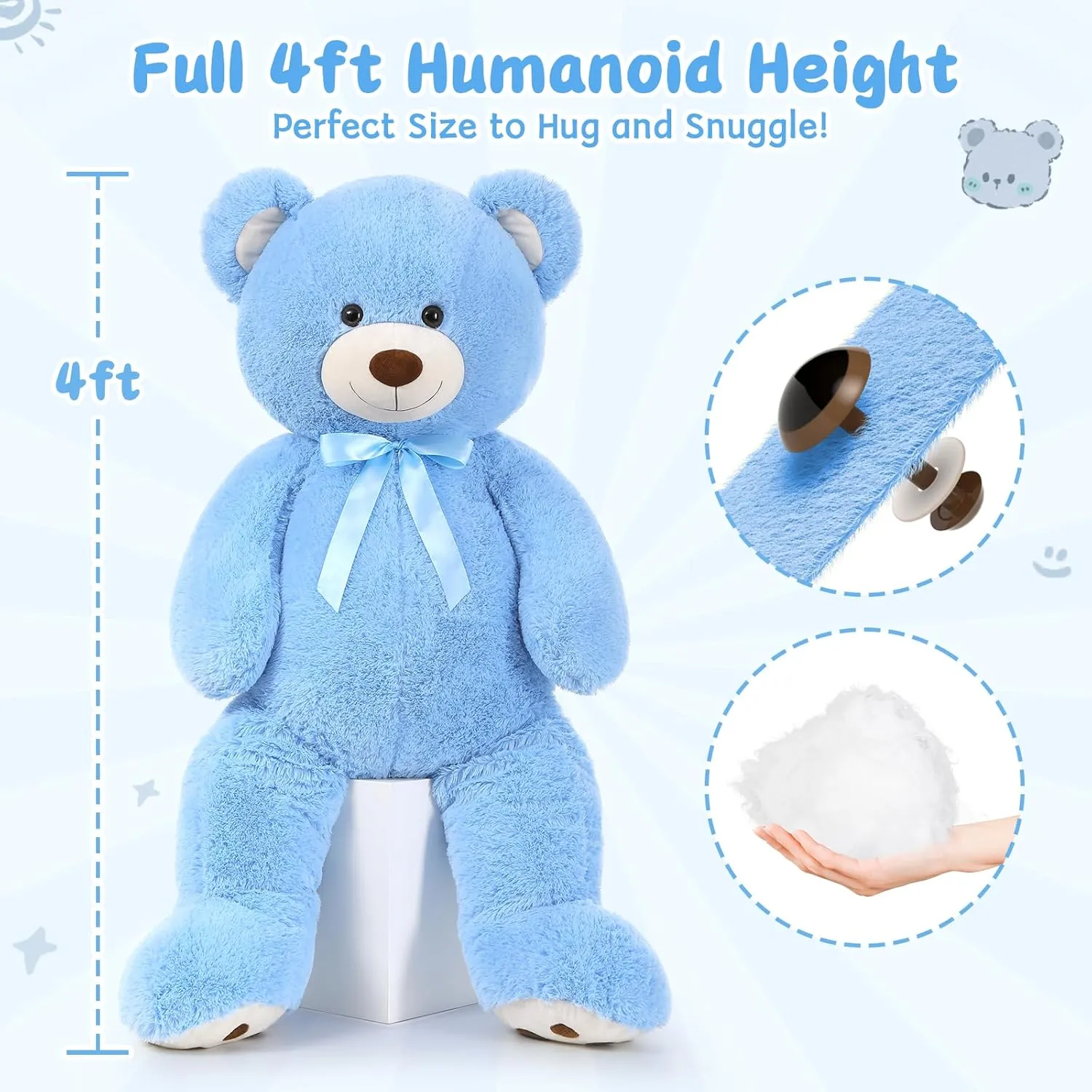 MorisMos 47inch Giant Teddy Bear Stuffed Animal 4ft, Big Teddy Bear Plush for Baby Shower, Life Size Stuffed Bear Gifts for Kids, Girls, Girlfriend, Women on Valentine, Christmas, Birthday（Blue）