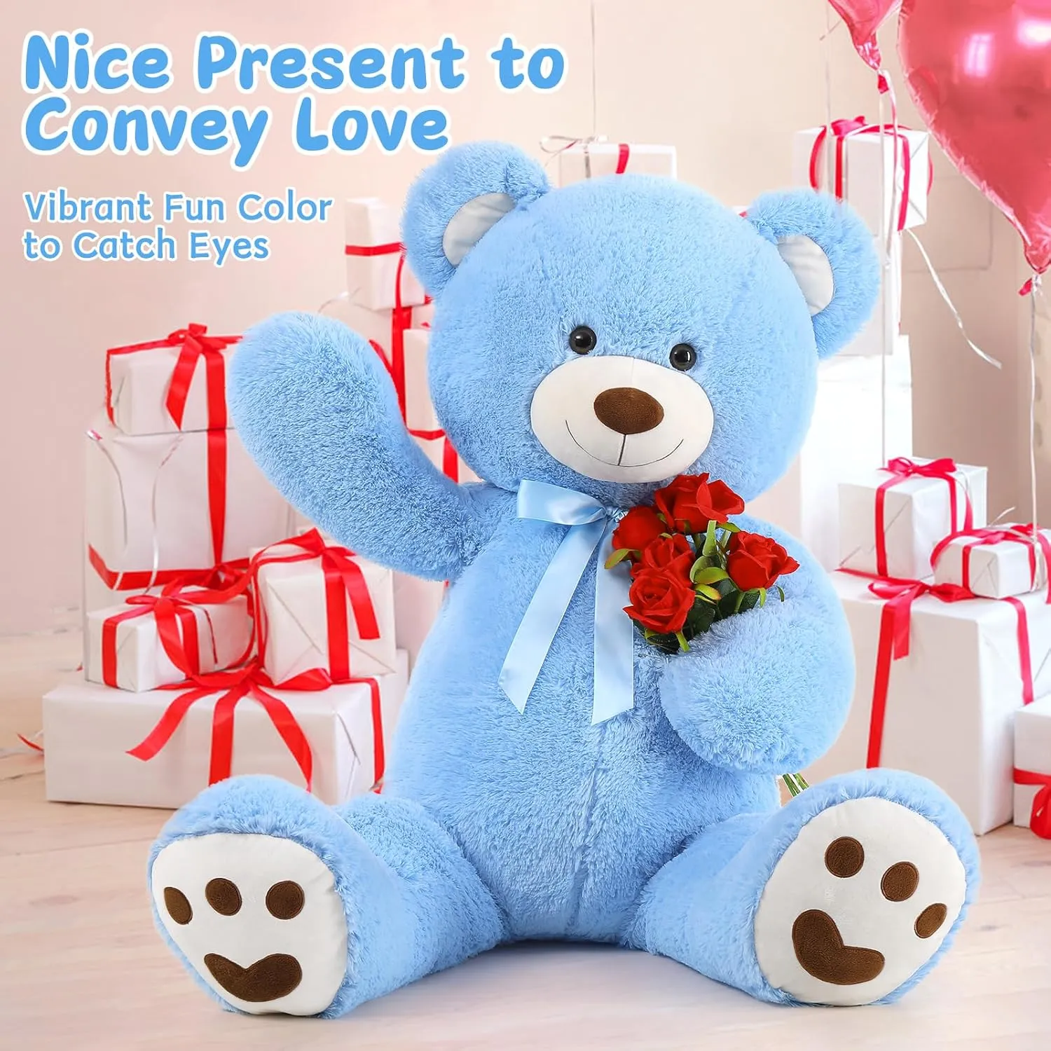 MorisMos 47inch Giant Teddy Bear Stuffed Animal 4ft, Big Teddy Bear Plush for Baby Shower, Life Size Stuffed Bear Gifts for Kids, Girls, Girlfriend, Women on Valentine, Christmas, Birthday（Blue）