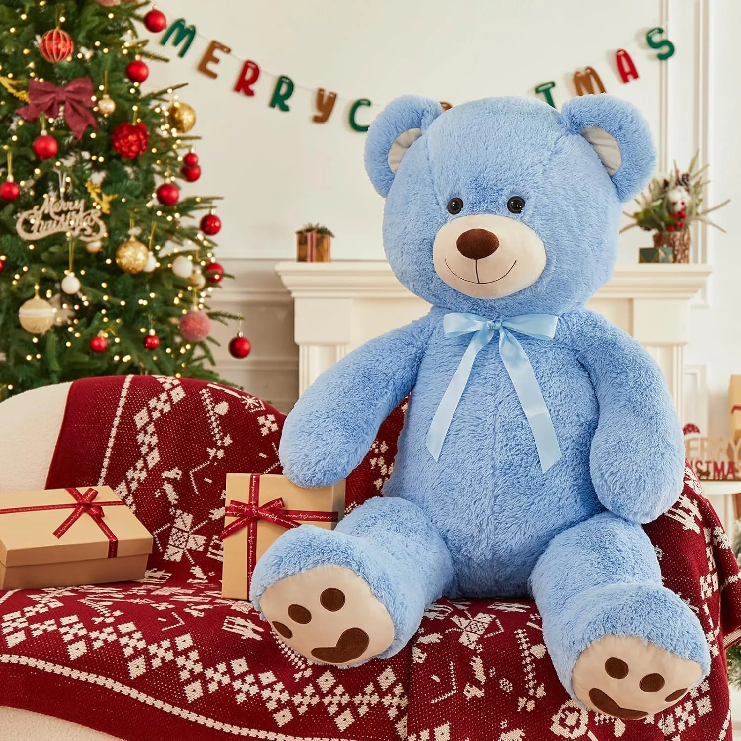 MorisMos 47inch Giant Teddy Bear Stuffed Animal 4ft, Big Teddy Bear Plush for Baby Shower, Life Size Stuffed Bear Gifts for Kids, Girls, Girlfriend, Women on Valentine, Christmas, Birthday（Blue）