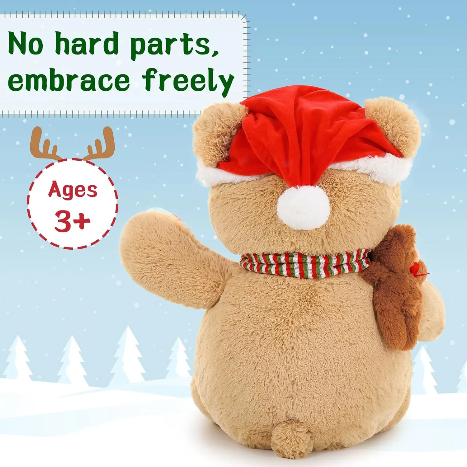MorisMos Christmas Teddy Bear Stuffed Animal, Teddy Bear Plush for Christmas, 24.4in Giant Stuffed Bear with Babies Christmas Decoration, for Kids, Boys, Girls, Girlfriend, Light Brown