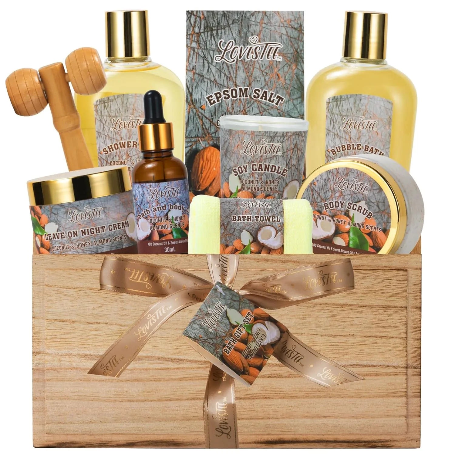 Mother's Day 10 Pc Spa Gift Set for Women - Gifts for Her Spa Kit Bubble Bath Spa Gift Basket for Women with Epsom Salt, Bath & Body Oil, Body Scrub, Candle, Wood Massage Tool - Bath Set Spa Basket