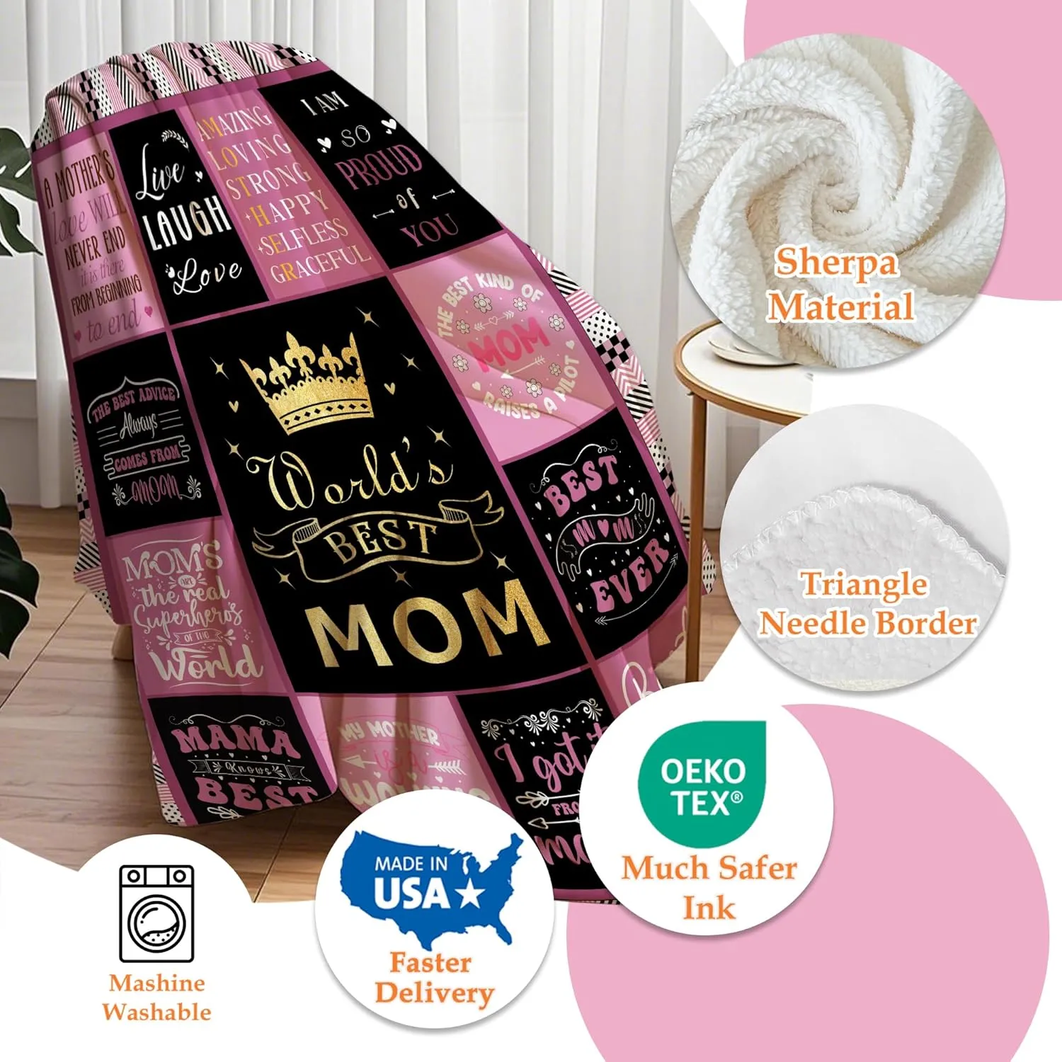 Mothers Day Blanket Gifts,Flannel Fleece Sherpa Throw Blanket for Mommy Grandma Wife Friend on Easter Anniversary Birthday,Dear Mom Blanket for Mother's Day Best Mom Ever Gifts