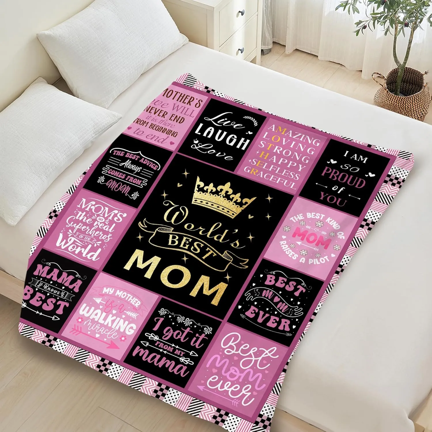 Mothers Day Blanket Gifts,Flannel Fleece Sherpa Throw Blanket for Mommy Grandma Wife Friend on Easter Anniversary Birthday,Dear Mom Blanket for Mother's Day Best Mom Ever Gifts