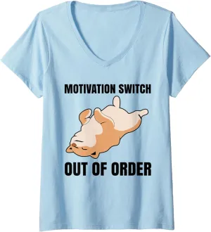 Motivation Switch Out of Order Pet Funny Shiba Inu Dog V-Neck T-Shirt