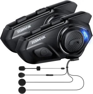 Motorcycle Helmet Bluetooth Headset, 10 Way 2KM Helmet Communication System, Multitasking Audio Motorcycle Intercom, 2 Mics&40mm Helmet Speaker, 2 Pack