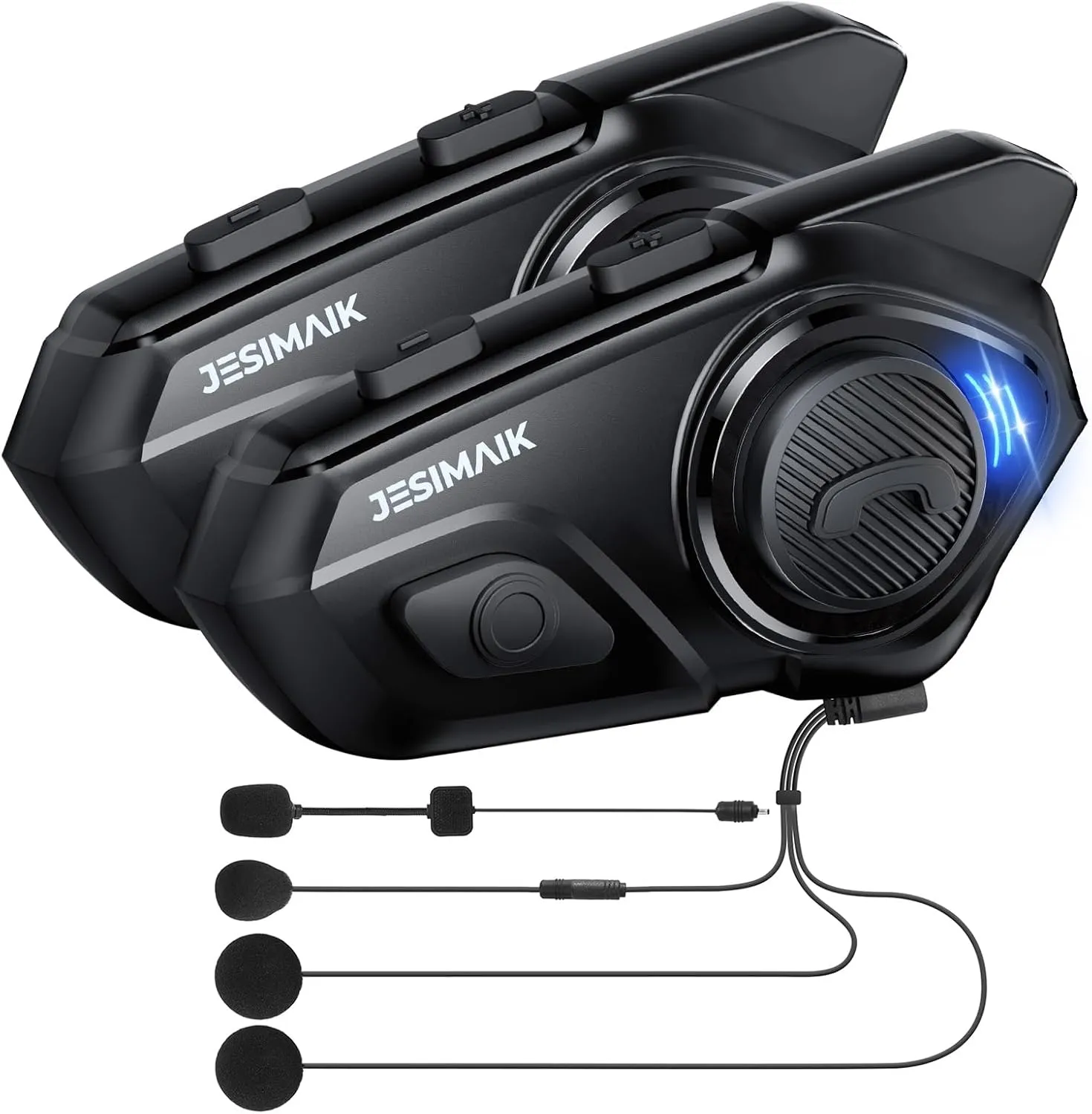 Motorcycle Helmet Bluetooth Headset, 10 Way 2KM Helmet Communication System, Multitasking Audio Motorcycle Intercom, 2 Mics&40mm Helmet Speaker, 2 Pack