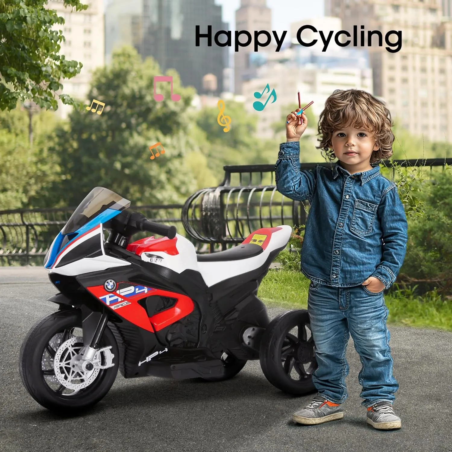 Motorcycle Kids Authorized BMW Electric Motorcycle for Kids Bike 3 Wheel Motorcycle Power Electric 37-96 Months 12V Electric Battery Powered Ride Bike Headlight Speaker Music Mp3 USB(Red)