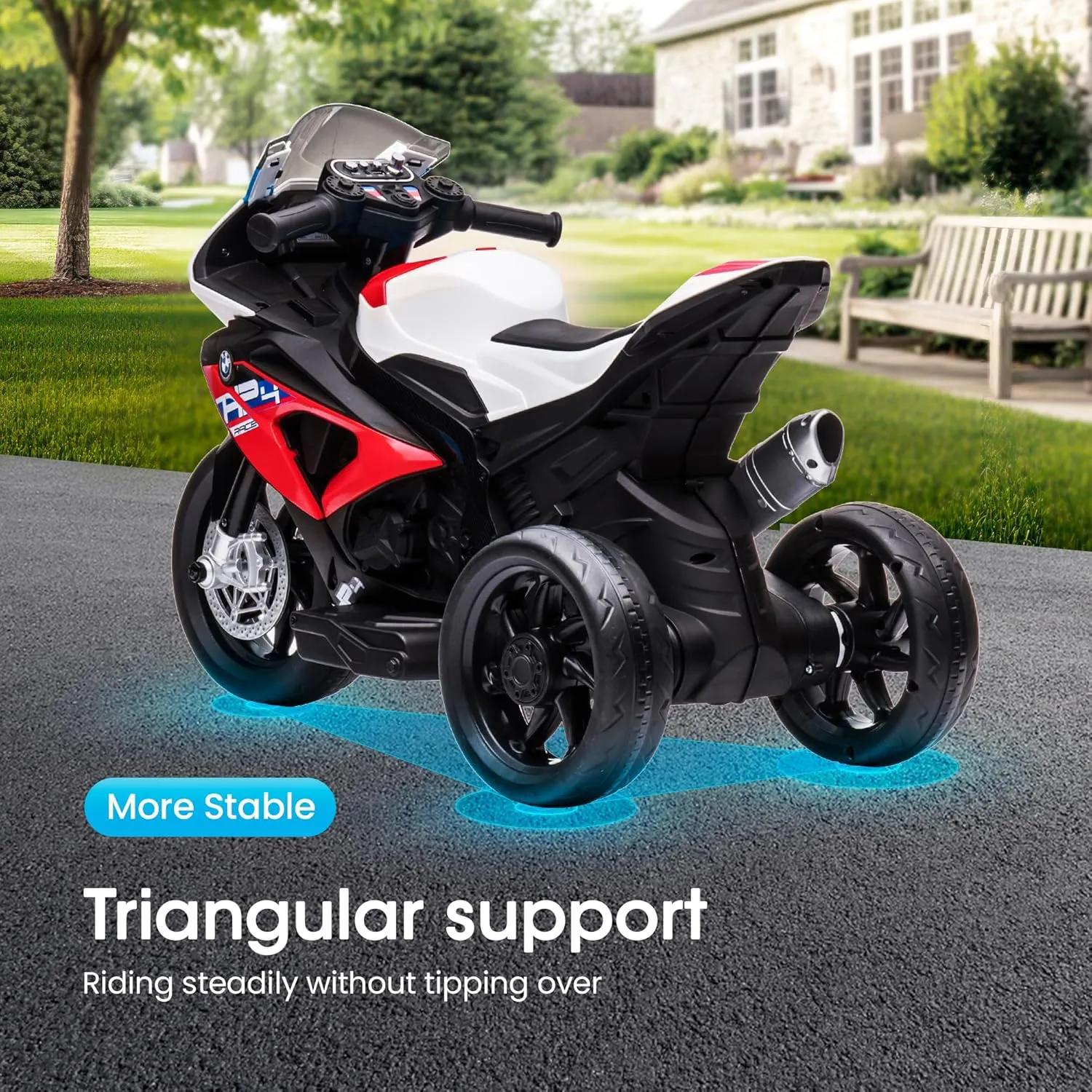 Motorcycle Kids Authorized BMW Electric Motorcycle for Kids Bike 3 Wheel Motorcycle Power Electric 37-96 Months 12V Electric Battery Powered Ride Bike Headlight Speaker Music Mp3 USB(Red)
