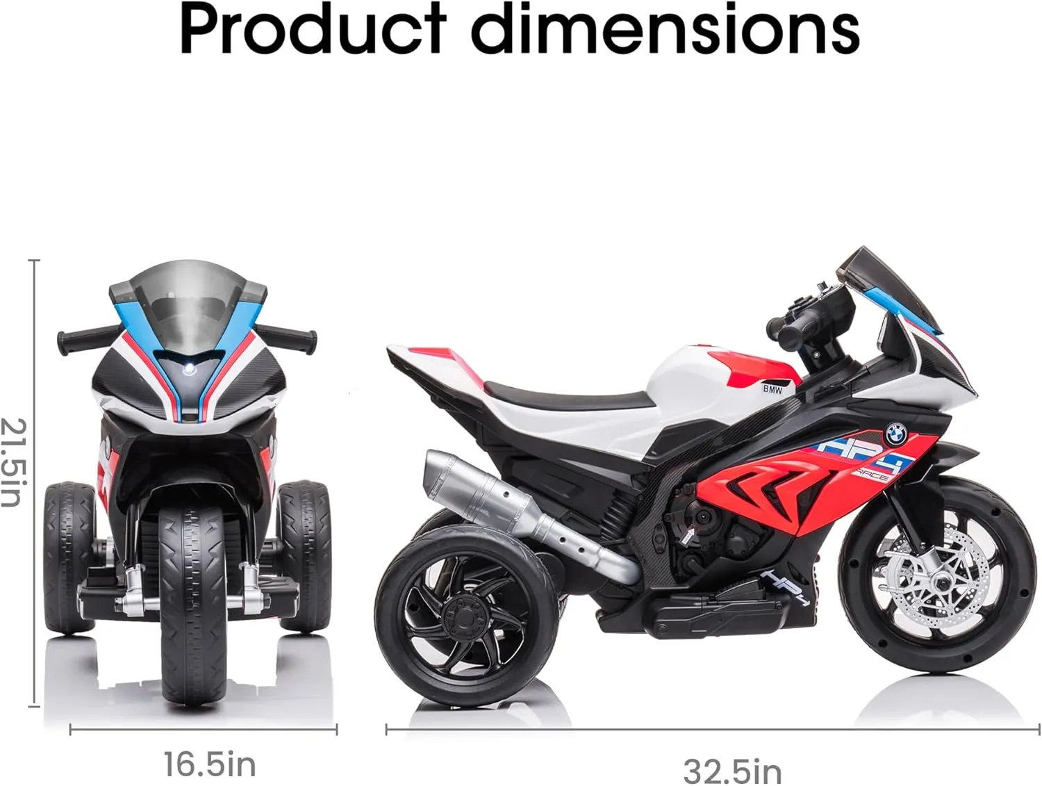 Motorcycle Kids Authorized BMW Electric Motorcycle for Kids Bike 3 Wheel Motorcycle Power Electric 37-96 Months 12V Electric Battery Powered Ride Bike Headlight Speaker Music Mp3 USB(Red)