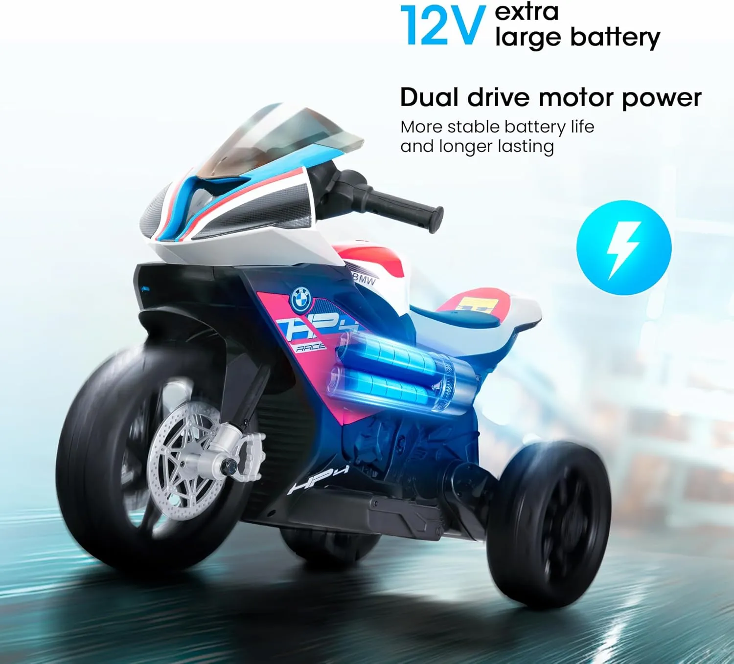 Motorcycle Kids Authorized BMW Electric Motorcycle for Kids Bike 3 Wheel Motorcycle Power Electric 37-96 Months 12V Electric Battery Powered Ride Bike Headlight Speaker Music Mp3 USB(Red)