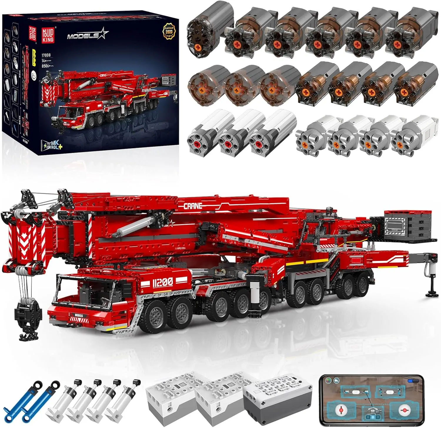 Mould King 17008 Technology Crane Building Set, Large Heavy Duty Crane Truck Building Kits with 20 Motors, APP Programmable Construction Vehicle Model Kit for Kid/Adult(8506  PCS)