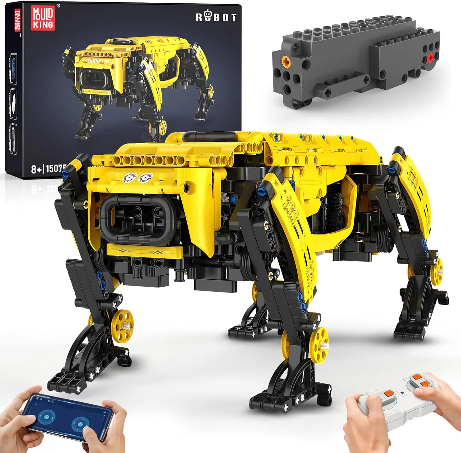 Mould King Robrt Dog Remote/Programmable Control Building Blocks Model,Robot 15075 STEM Toy with APP Control Set for Kids/Adult/Boys 8-14, Birthday Gift Toys for Boy Power Module&Educational Model