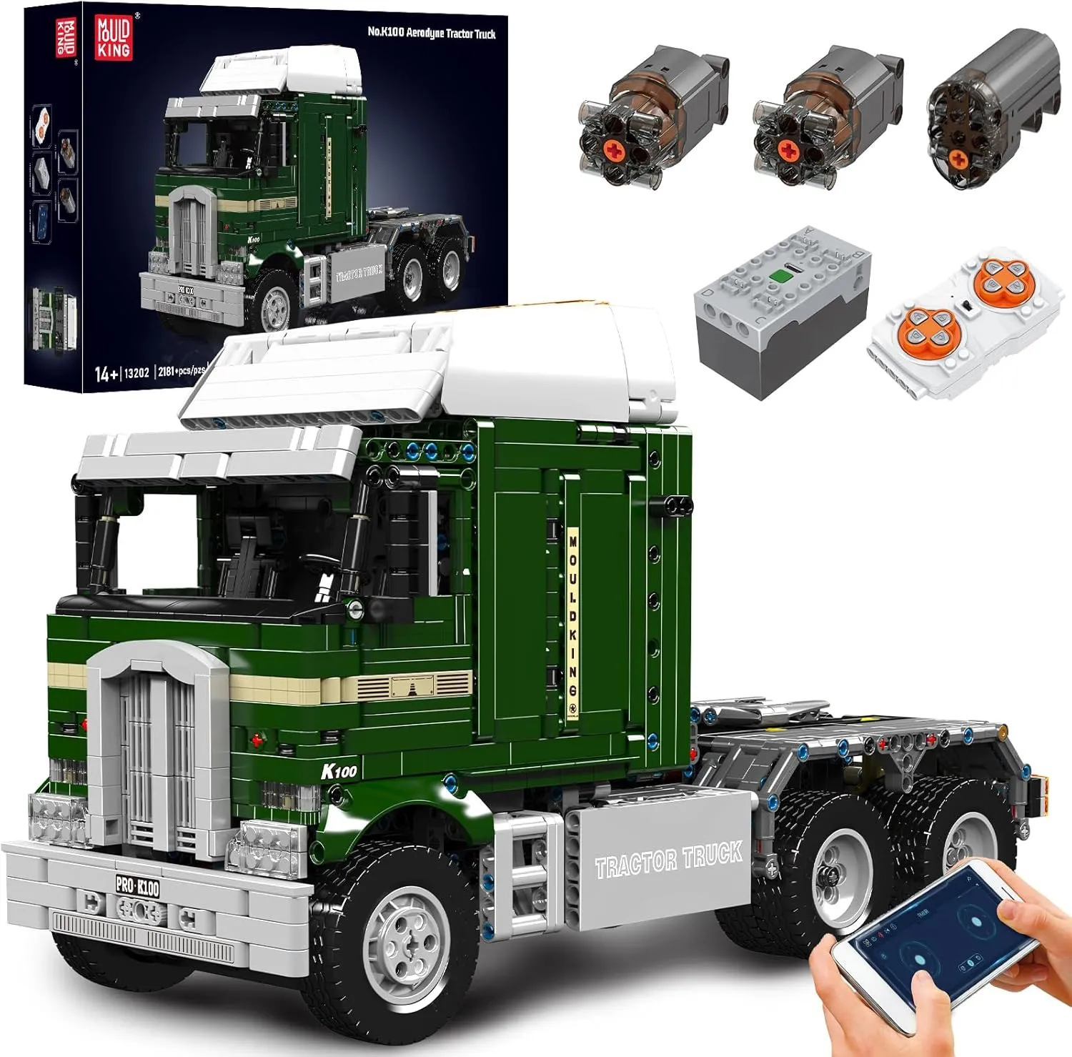Mould King Tractor Truck Block Kits Model, MOC Building Blocks Set to Build, Gift for Kids Age 14 /Adult Collections Enthusiasts(2,181 Pieces with Motor/APP Remote Control)