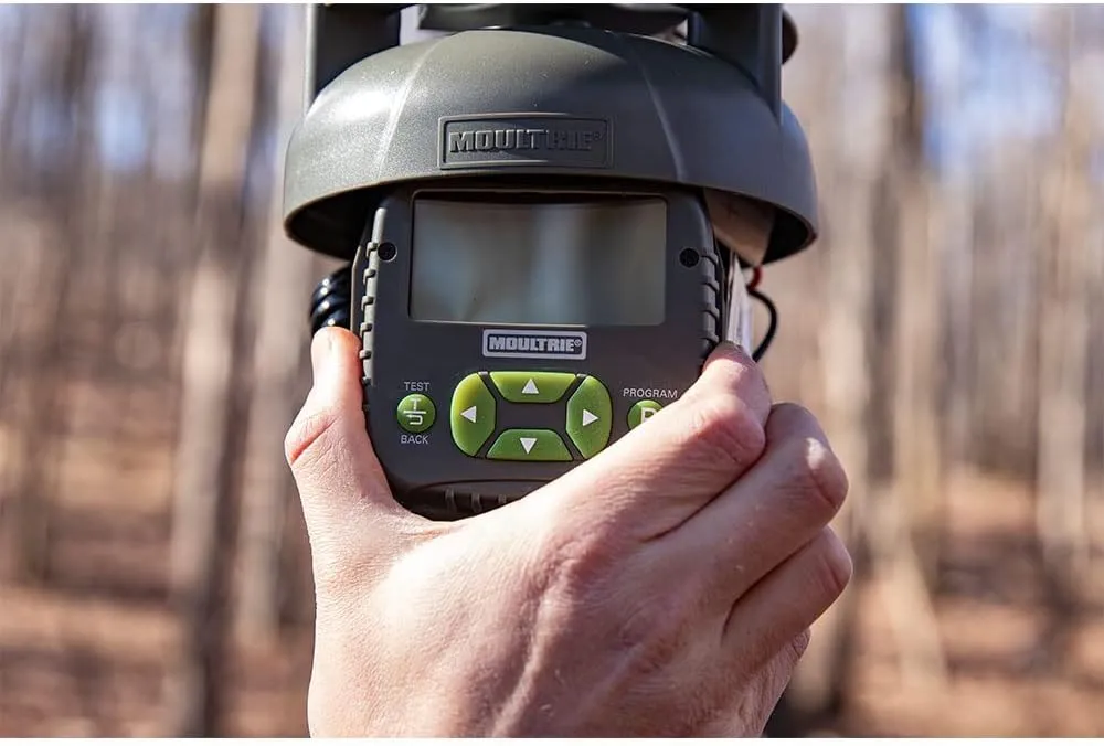 Moultrie 30-Gallon Deer Feeder Tripod Quick-Lock Hopper System - Digital Timer Control - 200 lb Feed Capacity - Durable Polymer Build - Metal Spin Plate