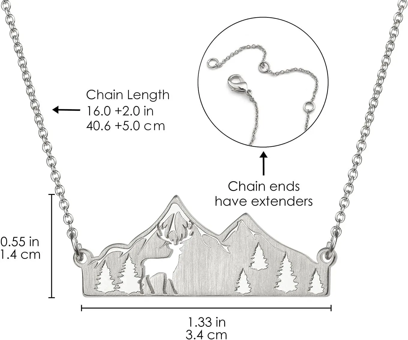 Mountain Necklace for Women Gold Silver Plated Bear Moose Animal Cutout Forest Tree Mountain Range Pendant Necklace Nature Jewelry Gift for Women Mountain Animal Lovers