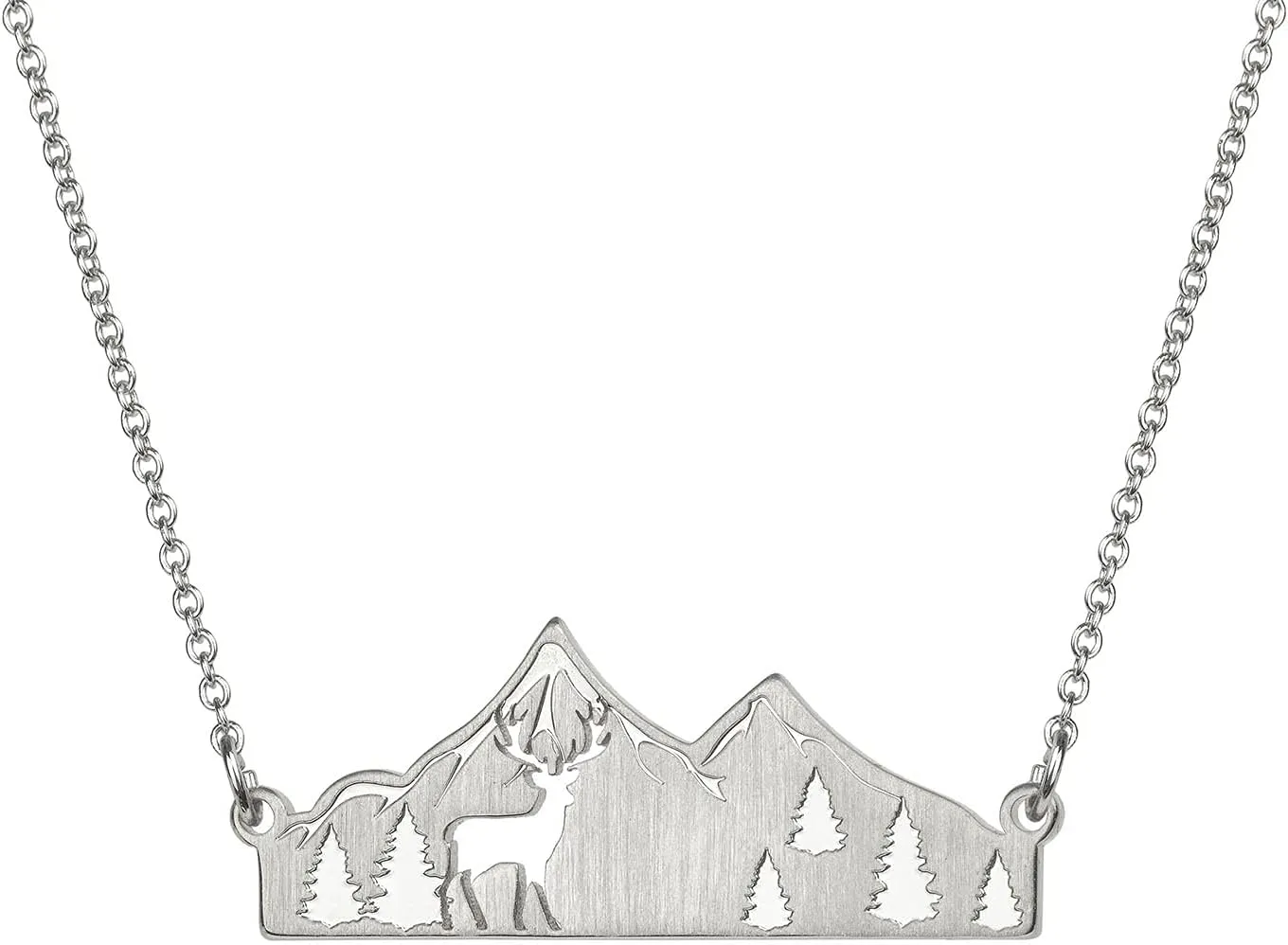 Mountain Necklace for Women Gold Silver Plated Bear Moose Animal Cutout Forest Tree Mountain Range Pendant Necklace Nature Jewelry Gift for Women Mountain Animal Lovers
