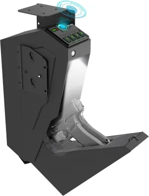 Mounted Gun Safe for Pistols,Quick-Access Handgun Safe for Nightstand Bedside Desk Bed Gun Safes,Pistol Safe with Biometric Fingerprint, Keypad Lock,Key