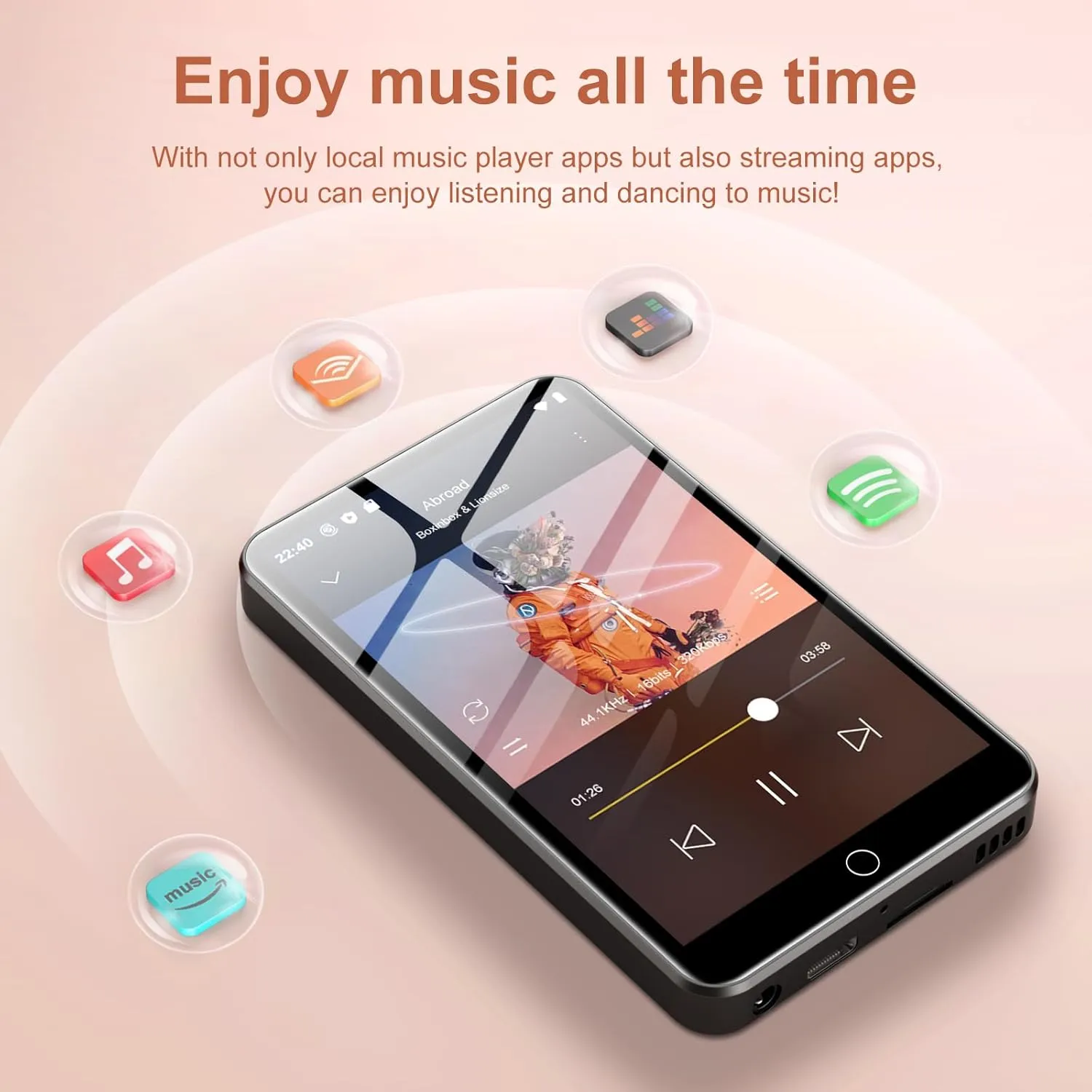 MP3 Player with Bluetooth and WiFi, 80GB MP3 MP4 Players with 4" Touchscreen and Speaker, Android MP3 Player with Spotify, Audible, Amazon Music, Deezer,Play Store,FM Radio, Expanded Up to 1TB
