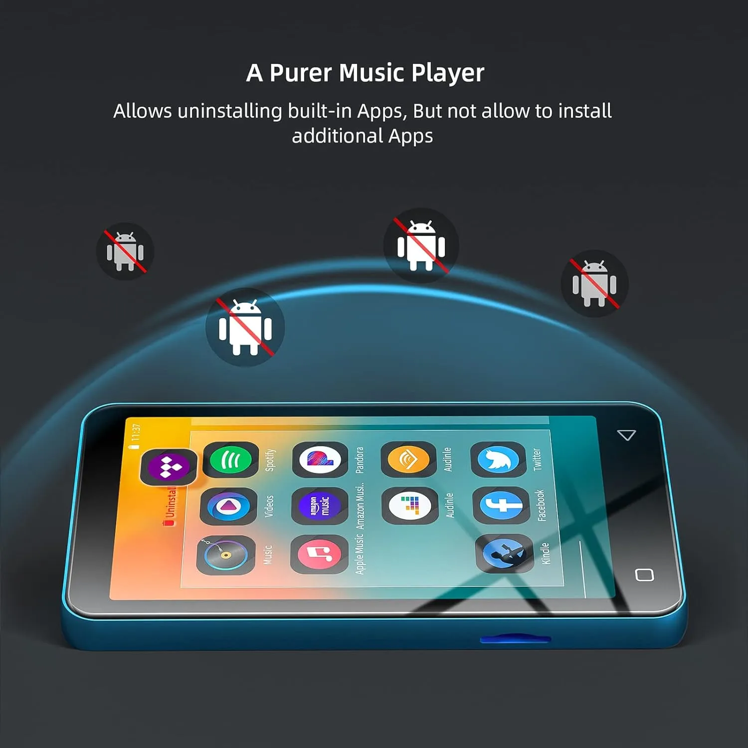 MP3 Player with Bluetooth and WiFi,MP3 Player with Spotify,Spotify Kids,Audible,Pandora,Amazon Music,4" Music Player MP4 Up to 1TB(80GB,Blue_White)