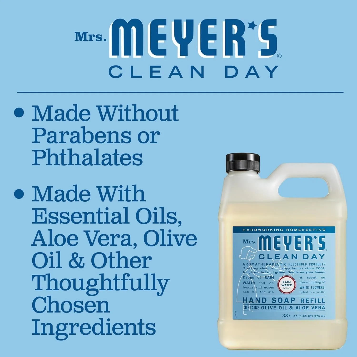 Mrs Meyers Liquid Hand Soap, Rainwater Scent, Set includes 33 oz. Refill & 12.5 oz. bottle