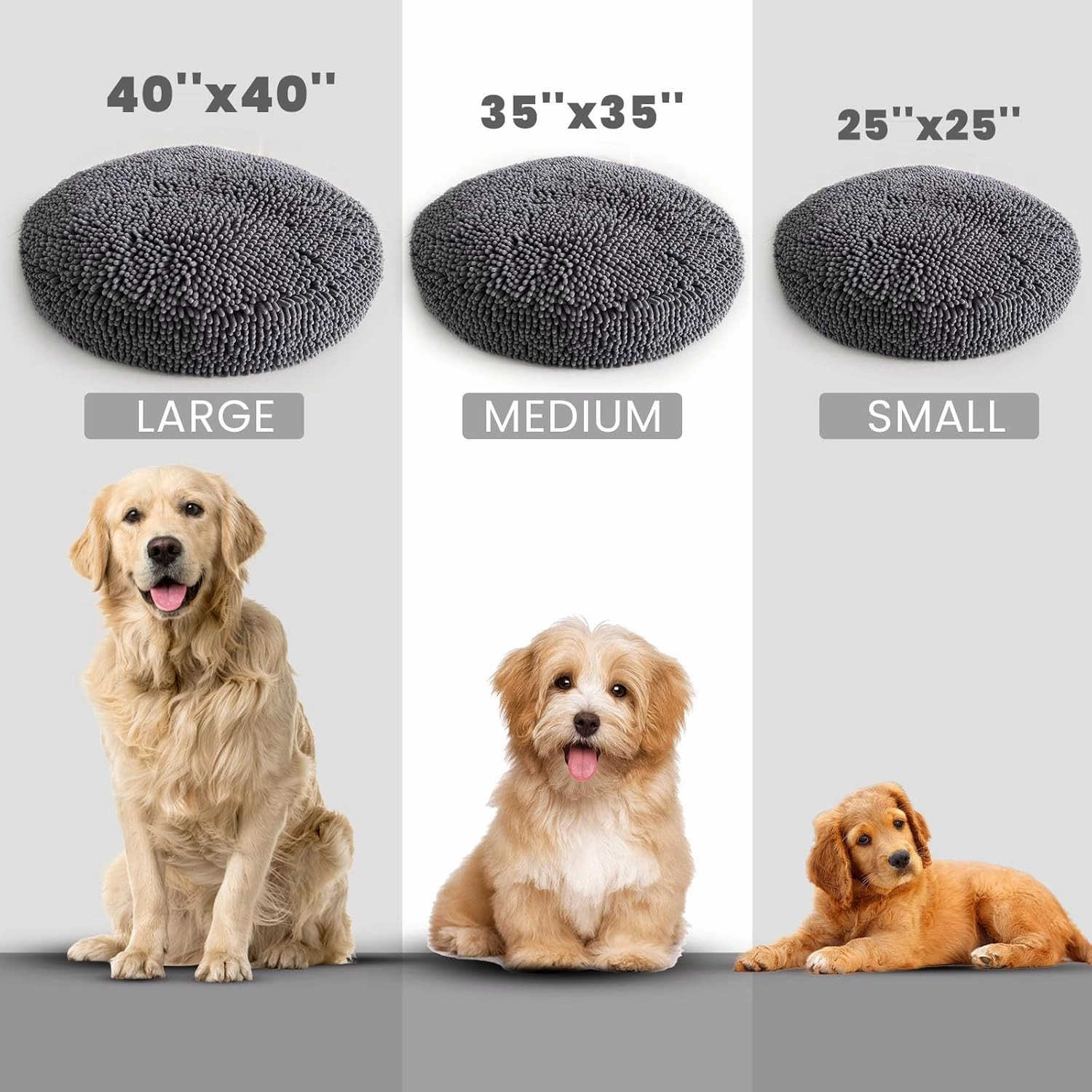 Muddy Mat® Cloud K-9 Dog Beds for Small Dogs & Cats, Soft & Relaxing Round Dog Bed, Chenille Material, Removable Cover, Washable & Dryer Safe – Grey Small(25'x25')
