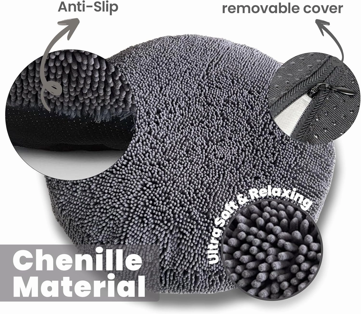 Muddy Mat® Cloud K-9 Dog Beds for Small Dogs & Cats, Soft & Relaxing Round Dog Bed, Chenille Material, Removable Cover, Washable & Dryer Safe – Grey Small(25'x25')