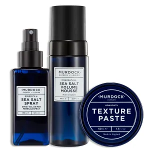 Murdock London Sea Salt Spray 150ml, Volume Mousse 5.07oz, and Texture Paste 1.76oz - Paraben Free, Adds Texture and Volume, Achieve a Low-Sheen Finish