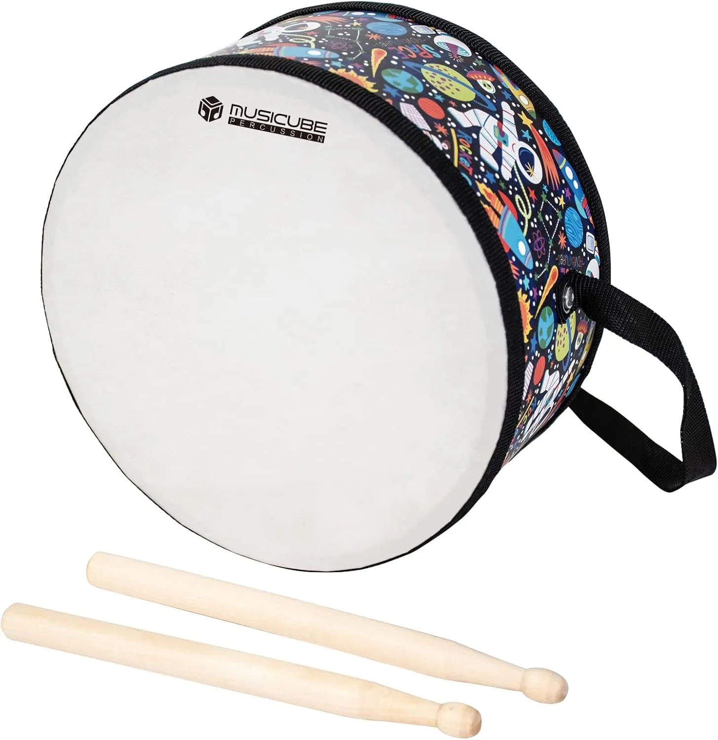 MUSICUBE Kids Drum Set 8-Inch Wooden Drum Toys with an Adjustable Strap and 2 Drumsticks Educational Baby Musical Toys Drum Sensory Musical Instrument Toys for Toddler Boys & Girls Gift Packing
