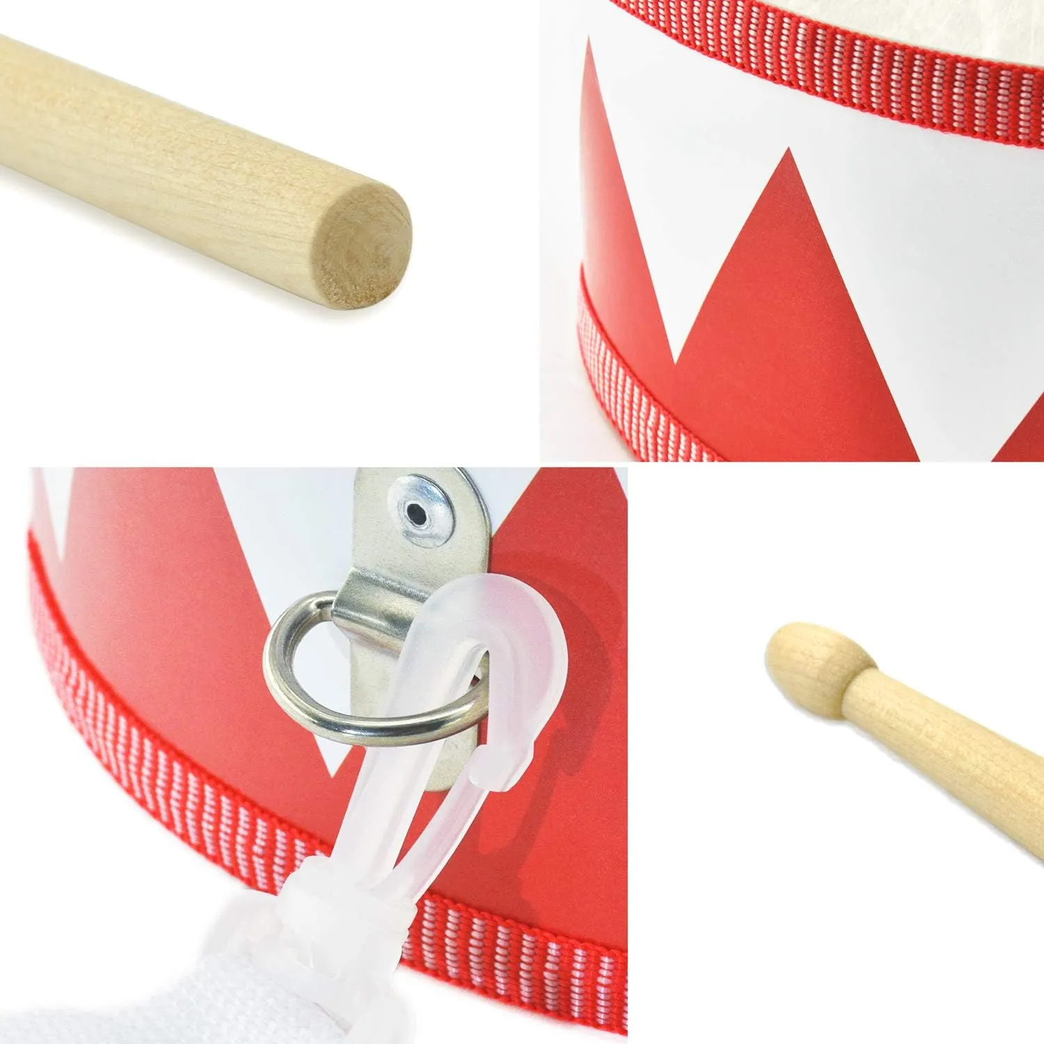 MUSICUBE Kids Drum Set 8-Inch Wooden Drum Toys with an Adjustable Strap and 2 Drumsticks Educational Baby Musical Toys Drum Sensory Musical Instrument Toys for Toddler Boys & Girls Gift Packing