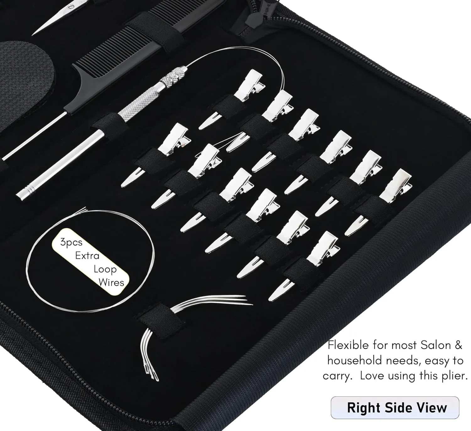 My Hair Tools Pro Hair Extension Kit - Includes Nano Micro Beads Remover & Closer Pliers, Mini Scissors, Micro Link Extension Loop Tool, Hair Grippers Set, Sectioning Clips & Parting Comb (Silver)