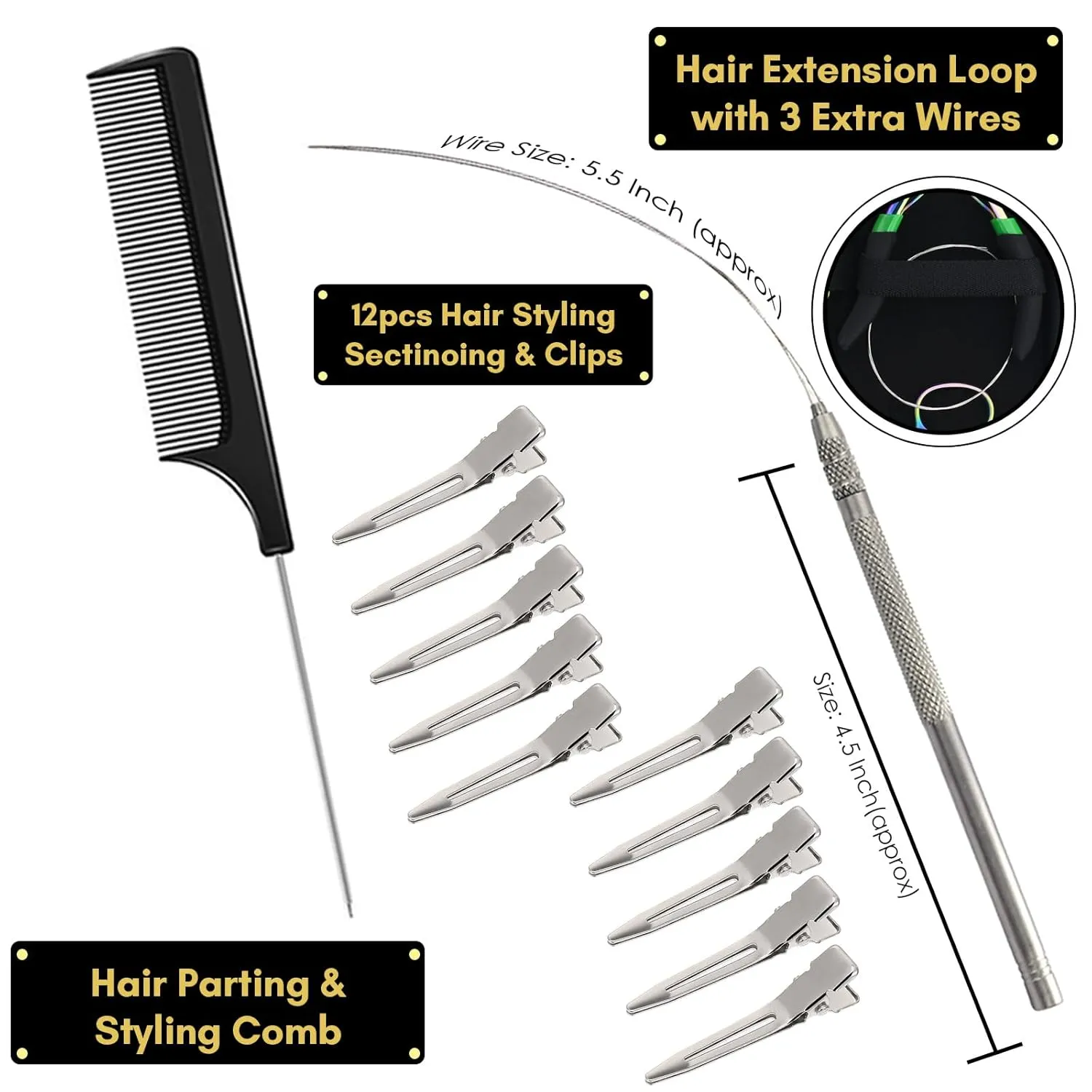 My Hair Tools Pro Hair Extension Kit - Includes Nano Micro Beads Remover & Closer Pliers, Mini Scissors, Micro Link Extension Loop Tool, Hair Grippers Set, Sectioning Clips & Parting Comb (Silver)
