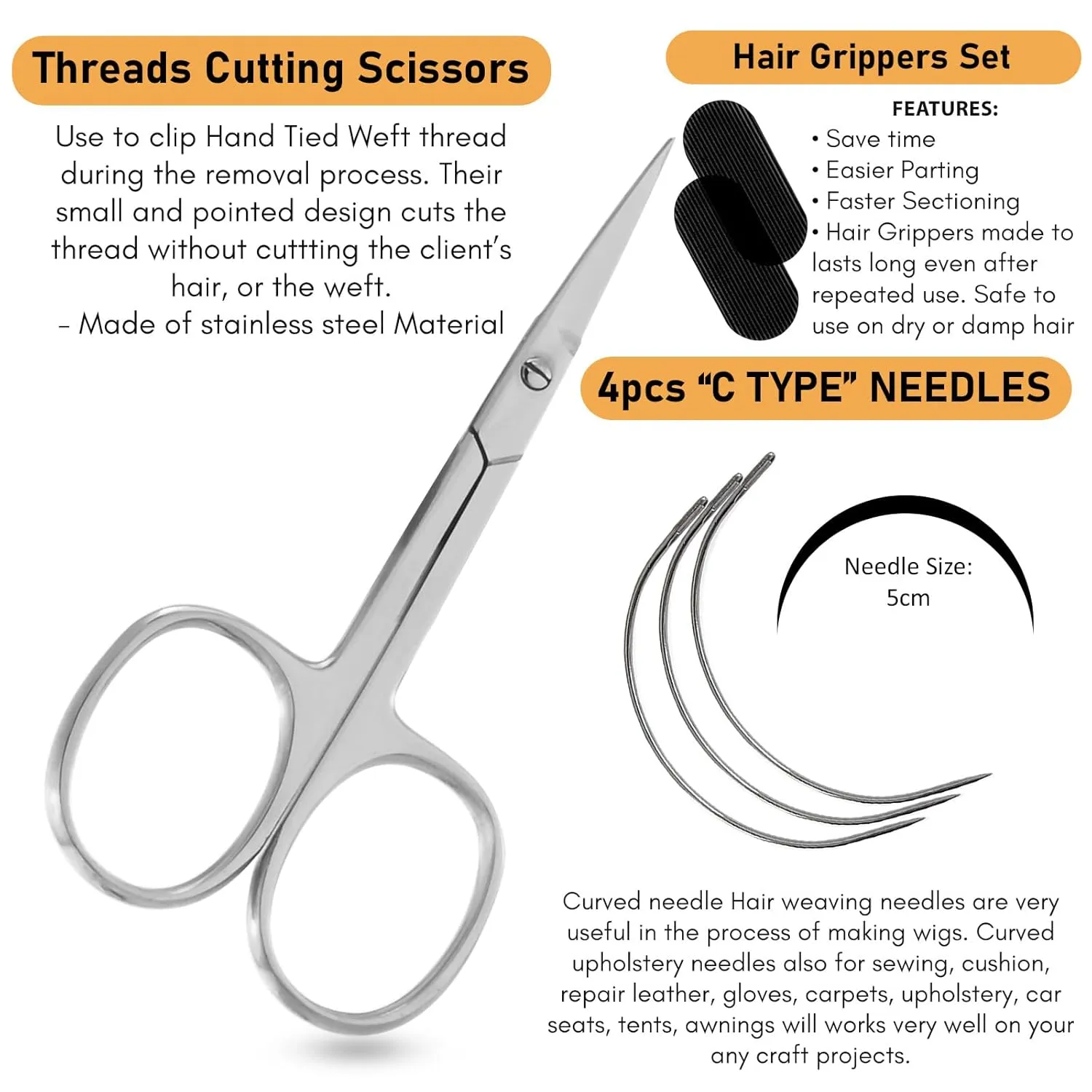 My Hair Tools Pro Hair Extension Kit - Includes Nano Micro Beads Remover & Closer Pliers, Mini Scissors, Micro Link Extension Loop Tool, Hair Grippers Set, Sectioning Clips & Parting Comb (Silver)