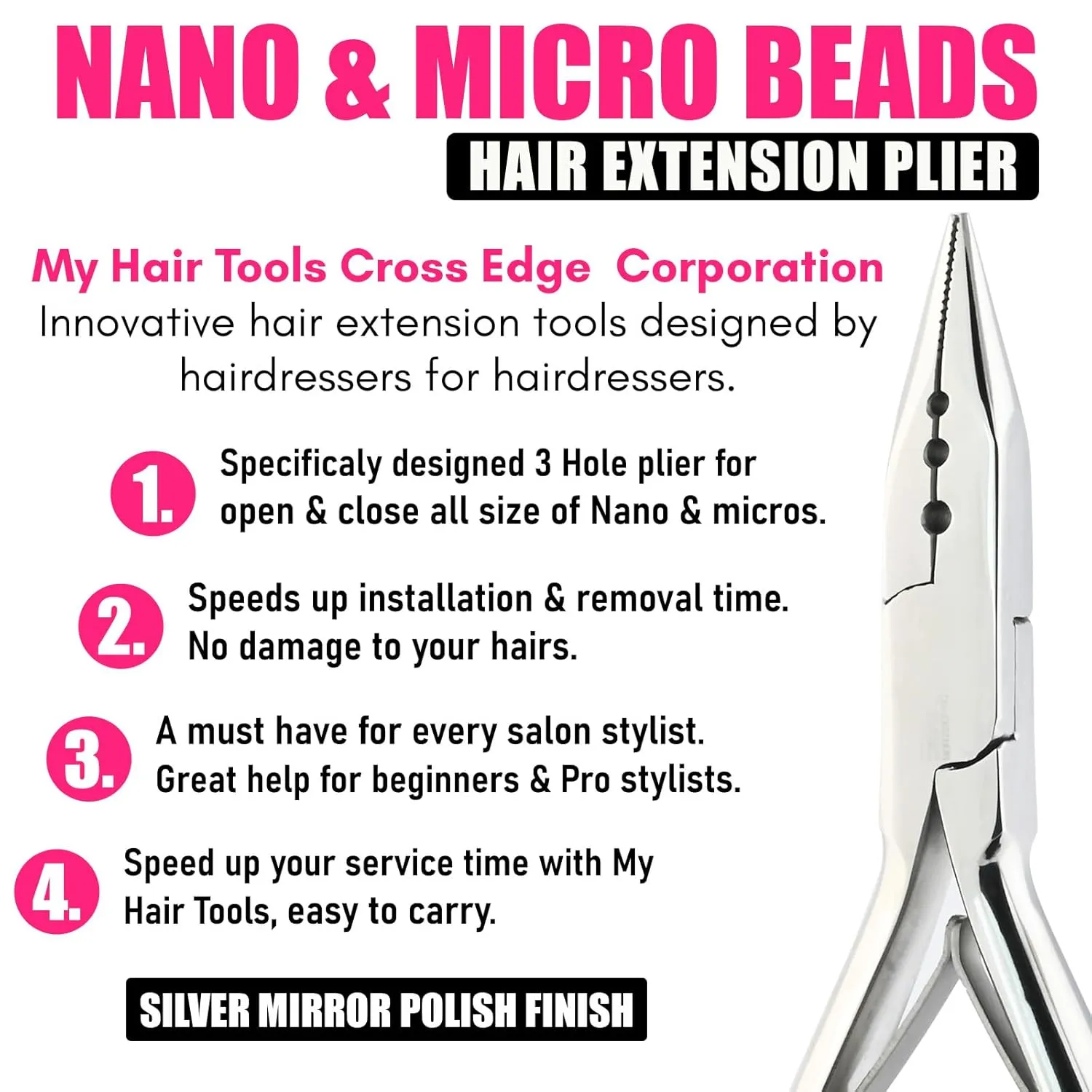 My Hair Tools Pro Hair Extension Kit - Includes Nano Micro Beads Remover & Closer Pliers, Mini Scissors, Micro Link Extension Loop Tool, Hair Grippers Set, Sectioning Clips & Parting Comb (Silver)