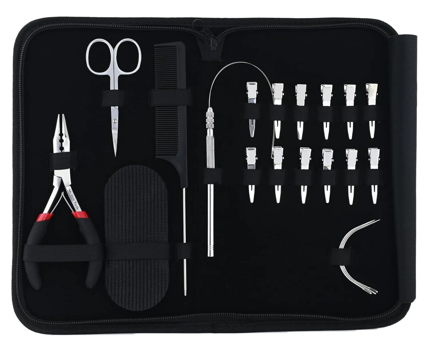 My Hair Tools Pro Hair Extension Kit - Includes Nano Micro Beads Remover & Closer Pliers, Mini Scissors, Micro Link Extension Loop Tool, Hair Grippers Set, Sectioning Clips & Parting Comb (Silver)