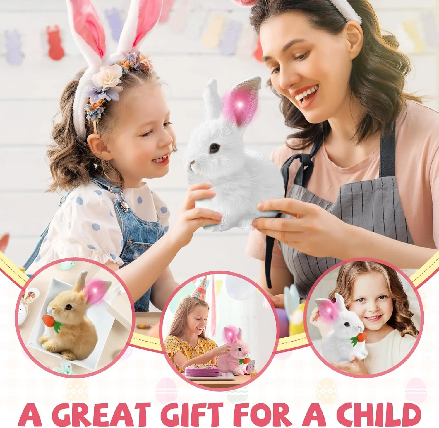 My Realistic Bunny Toy, 2025 New Interactive Easter Bunny Toy, Glowing Jumping Squeaky and Shaking Ears Easter Bunnies Stuffed Animal, Hopping Realistic Bunnies Plush Gifts for Kids (Glowing 3 Pcs)
