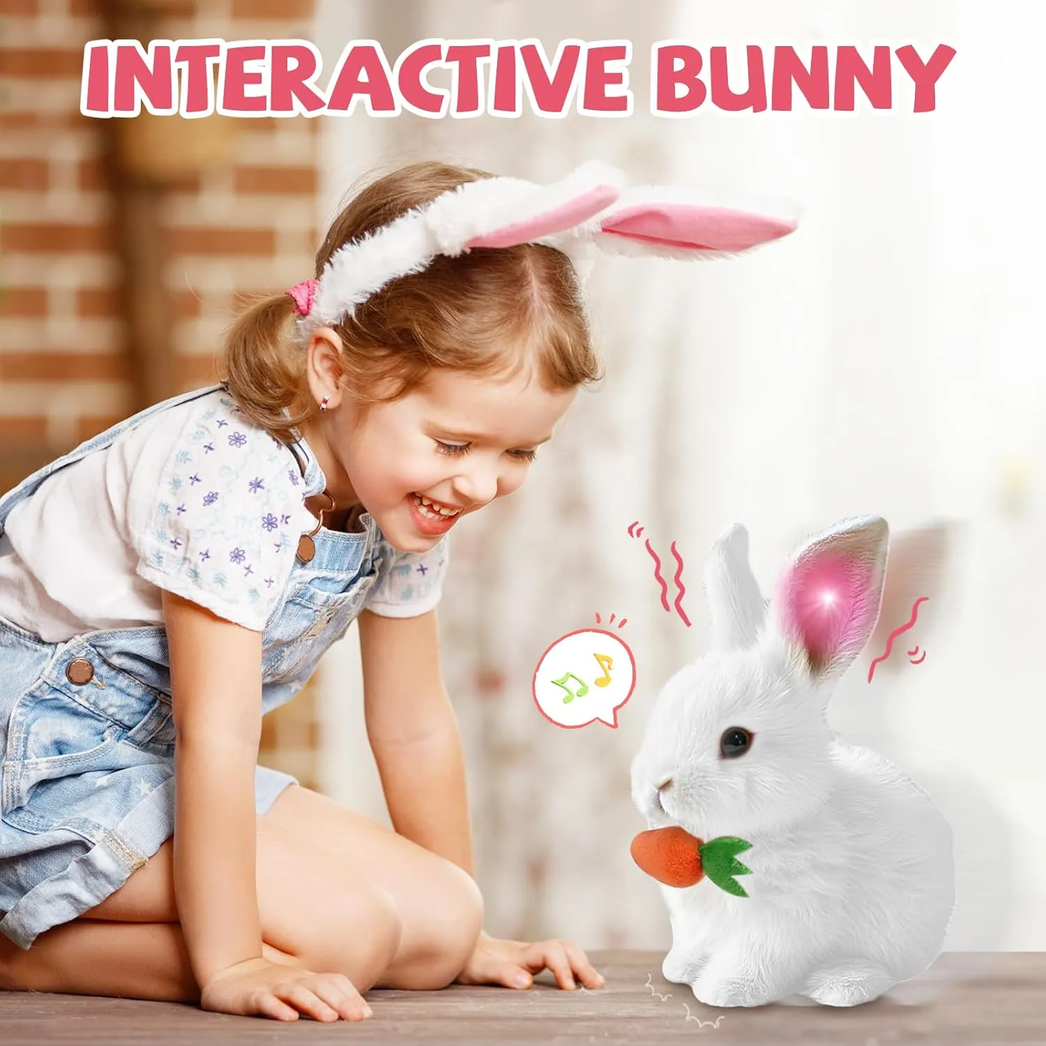 My Realistic Bunny Toy, 2025 New Interactive Easter Bunny Toy, Glowing Jumping Squeaky and Shaking Ears Easter Bunnies Stuffed Animal, Hopping Realistic Bunnies Plush Gifts for Kids (Glowing 3 Pcs)