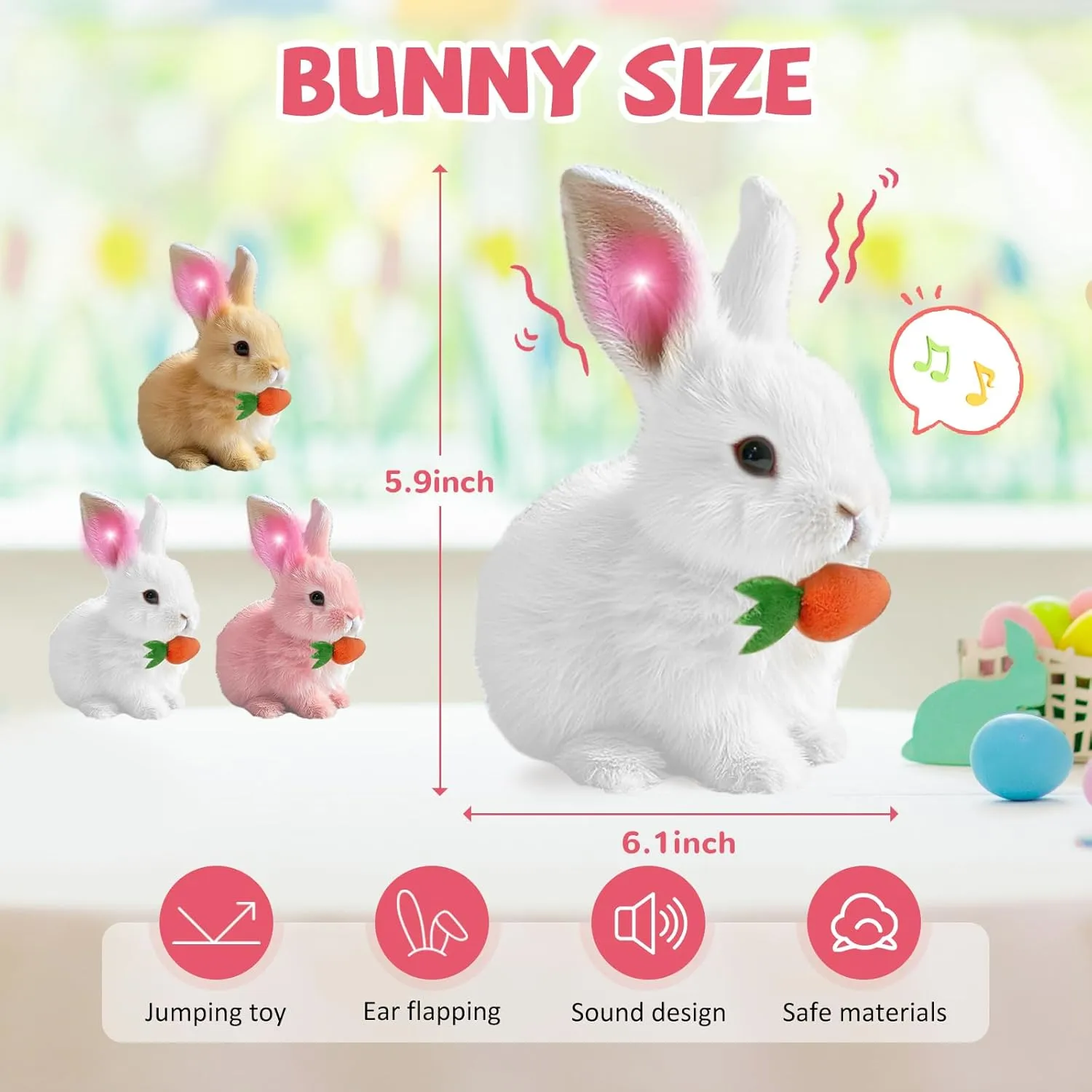 My Realistic Bunny Toy, 2025 New Interactive Easter Bunny Toy, Glowing Jumping Squeaky and Shaking Ears Easter Bunnies Stuffed Animal, Hopping Realistic Bunnies Plush Gifts for Kids (Glowing 3 Pcs)