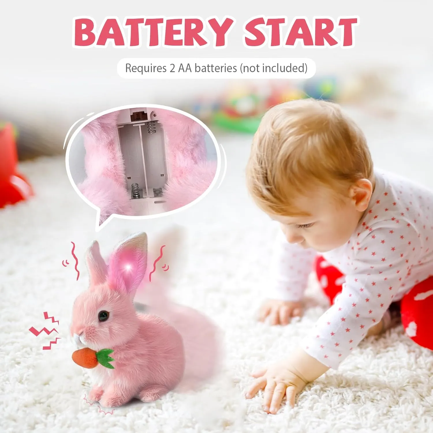 My Realistic Bunny Toy, 2025 New Interactive Easter Bunny Toy, Glowing Jumping Squeaky and Shaking Ears Easter Bunnies Stuffed Animal, Hopping Realistic Bunnies Plush Gifts for Kids (Glowing 3 Pcs)