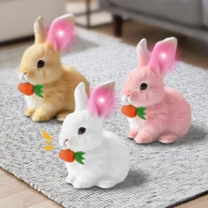 My Realistic Bunny Toy, 2025 New Interactive Easter Bunny Toy, Glowing Jumping Squeaky and Shaking Ears Easter Bunnies Stuffed Animal, Hopping Realistic Bunnies Plush Gifts for Kids (Glowing 3 Pcs)
