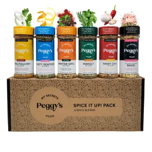 My Secrets Peggy’s Food Spice It Up Pack Seasoning Jars Set of 6 – Ultimate Kitchen Seasoning Set for Grilling Roasting or Baking – Seasoning Set Gift Box – Complete Culinary Spice Kit