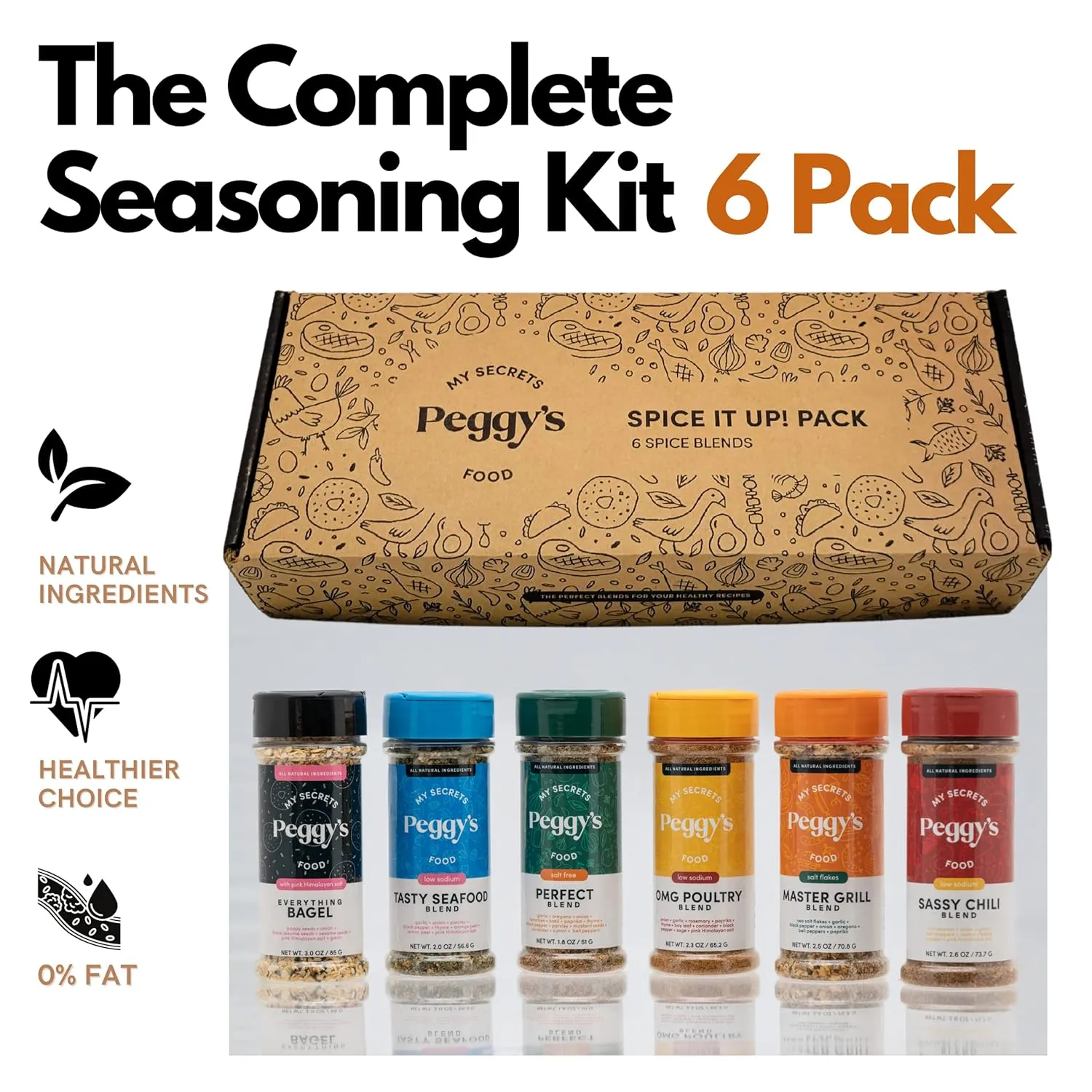 My Secrets Peggy’s Food Spice It Up Pack Seasoning Jars Set of 6 – Ultimate Kitchen Seasoning Set for Grilling Roasting or Baking – Seasoning Set Gift Box – Complete Culinary Spice Kit
