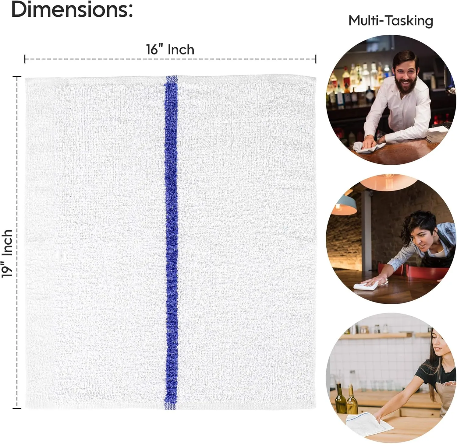 Nabob Wipers Kitchen Bar Mop Terry Towels 12 Pack - 100% Cotton - Size 14x17 - Perfect for Your Home, Kitchen, Bathroom, Bars, Restaurants & Auto - Super Absorbent (Blue Stripe)
