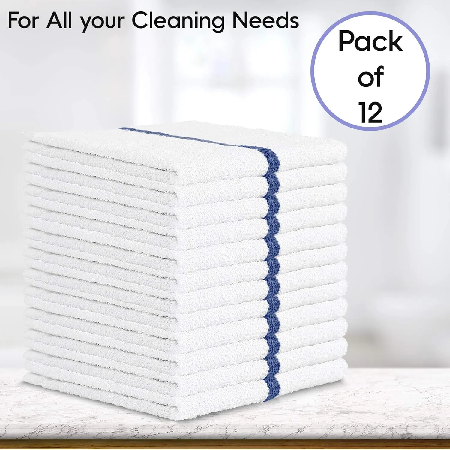 Nabob Wipers Kitchen Bar Mop Terry Towels 12 Pack - 100% Cotton - Size 14x17 - Perfect for Your Home, Kitchen, Bathroom, Bars, Restaurants & Auto - Super Absorbent (Blue Stripe)