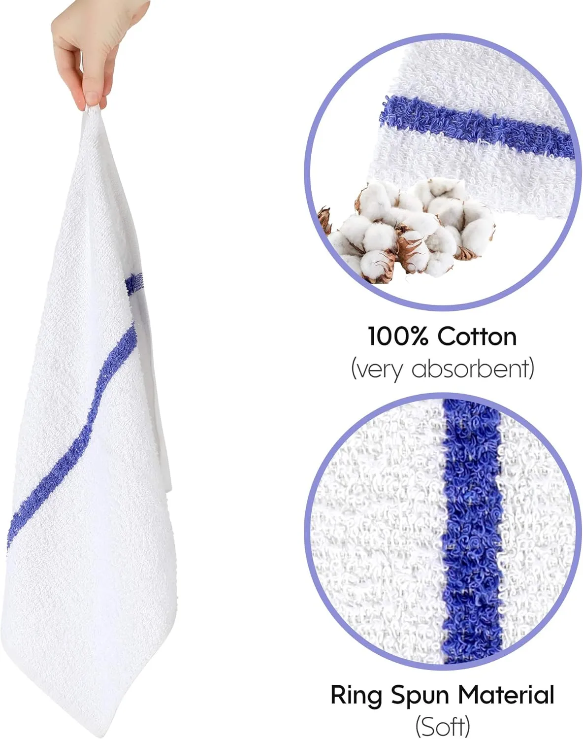 Nabob Wipers Kitchen Bar Mop Terry Towels 12 Pack - 100% Cotton - Size 14x17 - Perfect for Your Home, Kitchen, Bathroom, Bars, Restaurants & Auto - Super Absorbent (Blue Stripe)