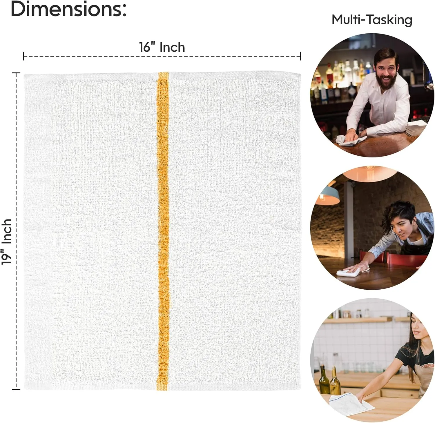 Nabob Wipers Kitchen Bar Mop Terry Towels 12 Pack - 100% Cotton - Size 14x17 - Perfect for Your Home, Kitchen, Bathroom, Bars, Restaurants & Auto - Super Absorbent (Gold Stripe)